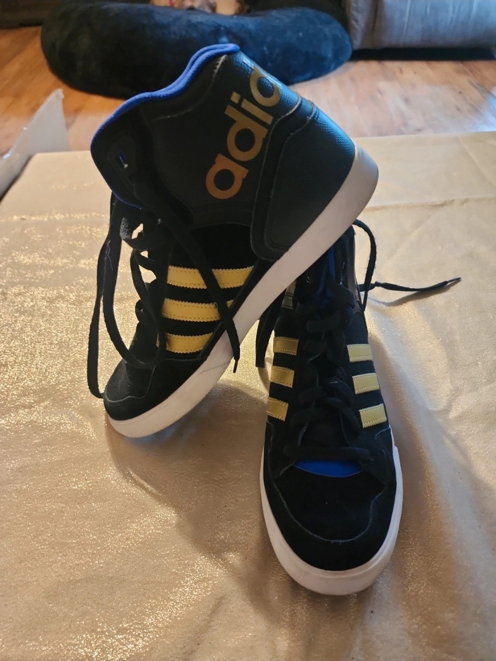adidas Black High-Top Sneakers with Yellow Stripes